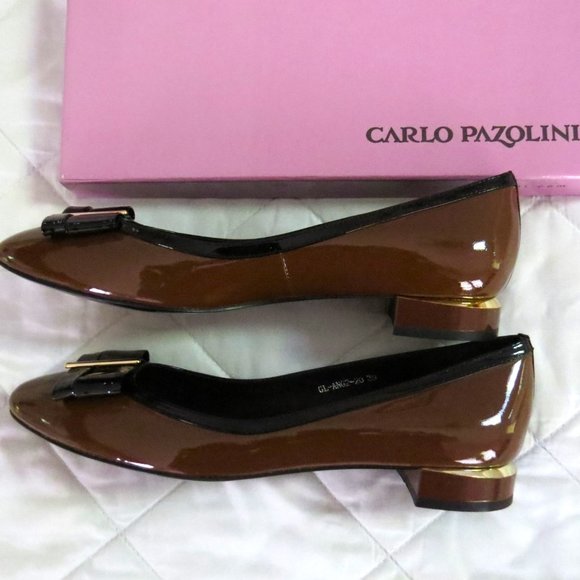 Carlo Pazolini Bow Accented Brown Patent Leather Flats